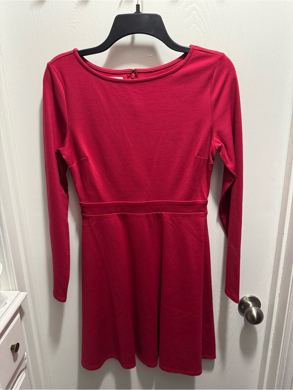 Maurices Long Sleeve Fit-and-Flare Dress in Raspberry